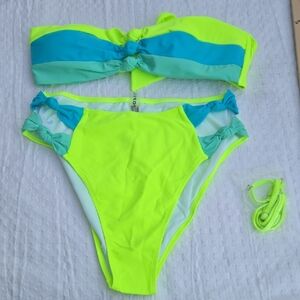 Popvil Vibrant Neon Green and Blue Bikini Set